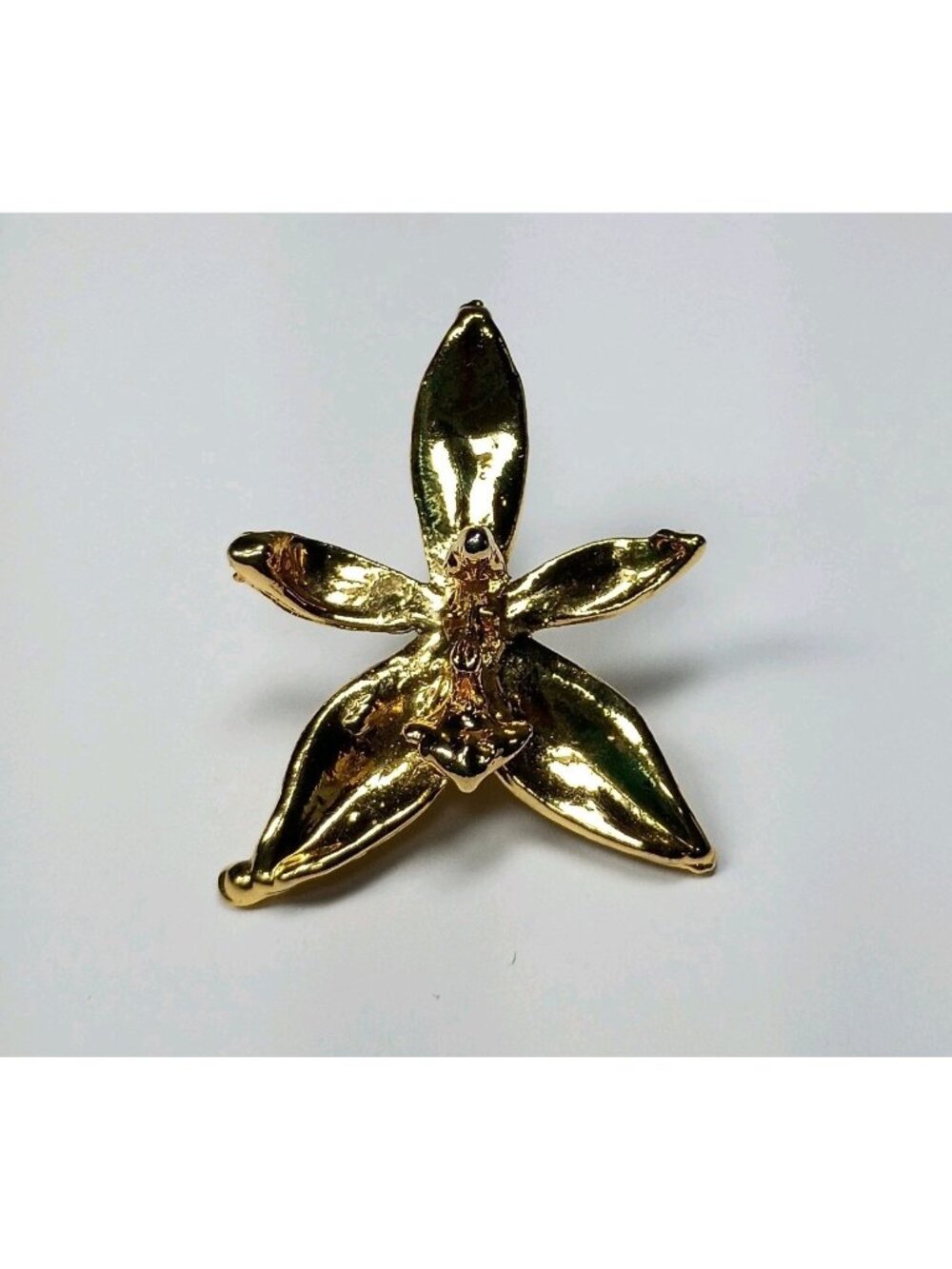 22K Gold Plated Hand Picked Orchid Pendant Brooch Pin Signed Flower
